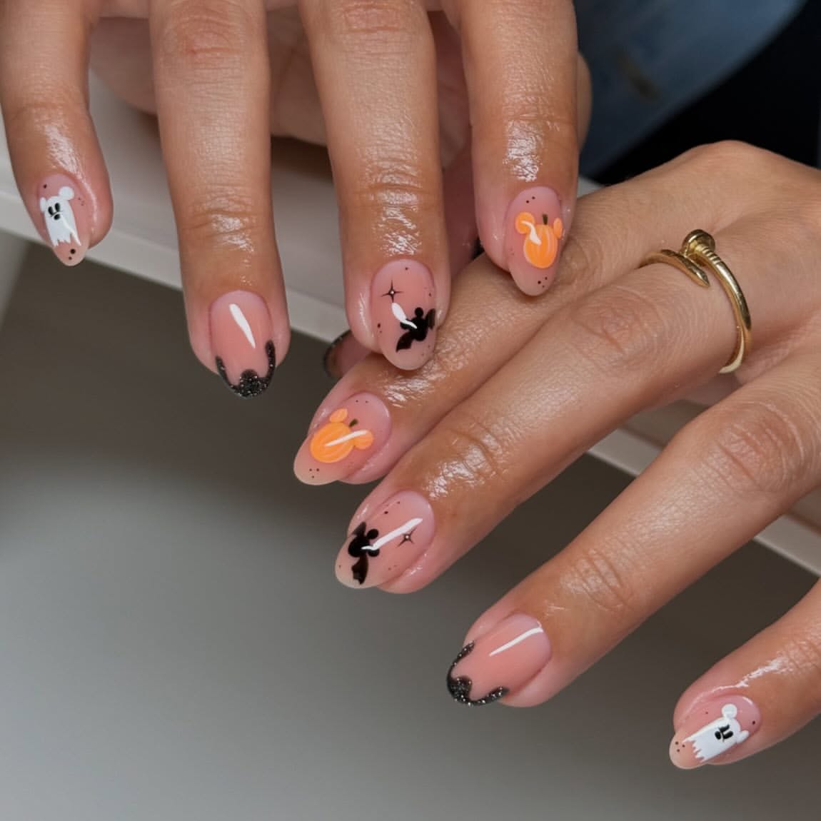Cute Halloween Character French Tip Manicure