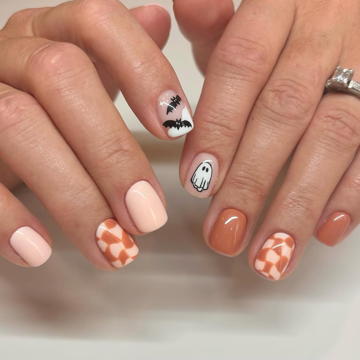 Cute Halloween Ghost and Bat Nail Art