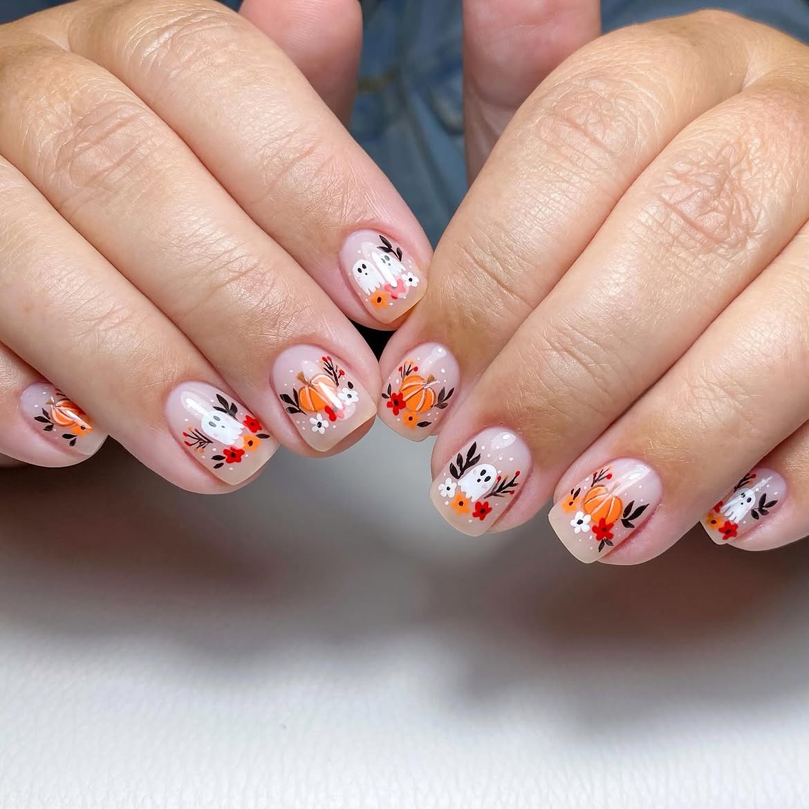 Cute Halloween Pumpkin and Ghost Nail Art