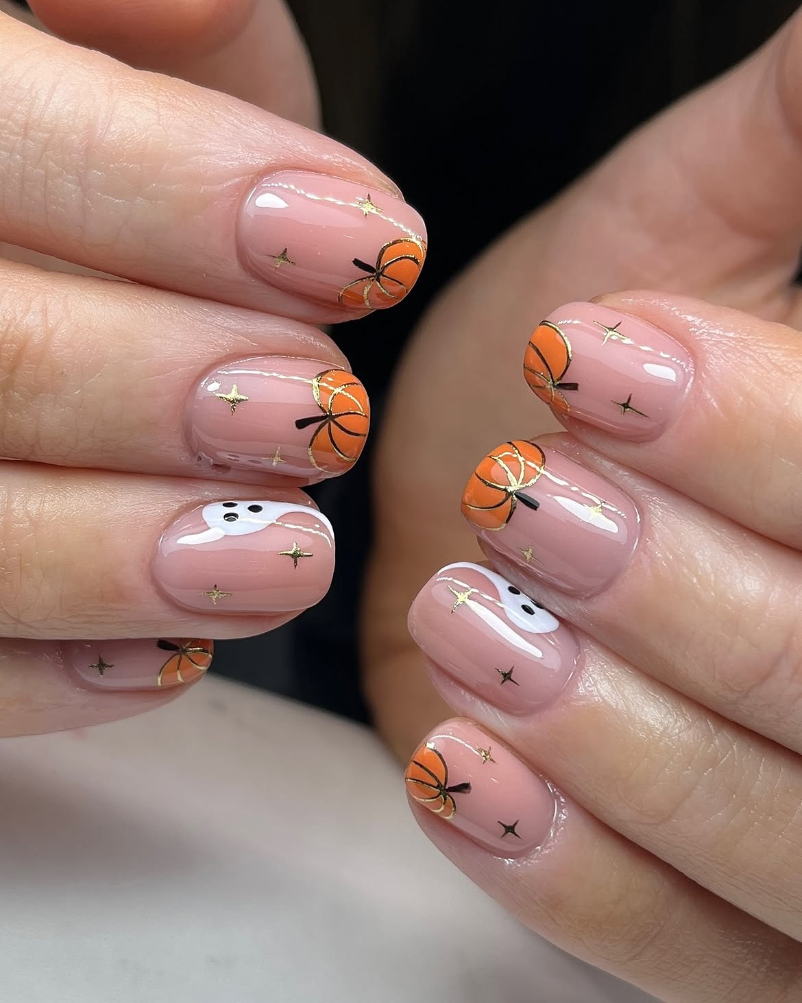 29 Spooky & Chic Halloween Nail Ideas for Short Nails 27 Cute Pumpkin and Ghost Halloween French Tips