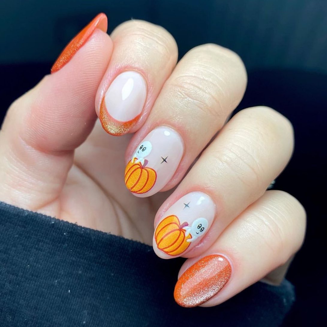 28 Stunning Pumpkin Nail Ideas for a Chic Fall Look 29 Cute Pumpkin Ghost French Tip Nails