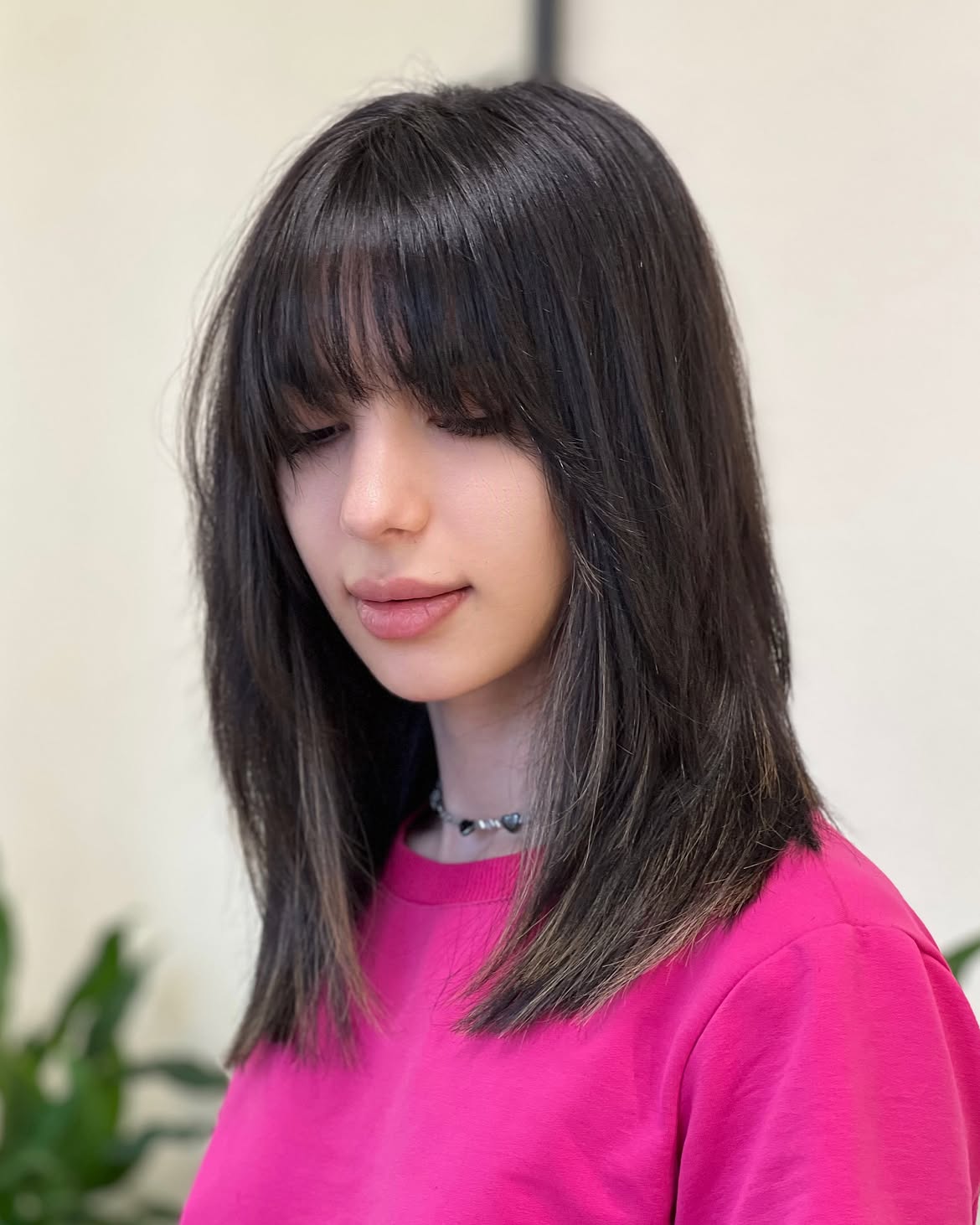Dark Chestnut Lob With Subtle Blonde Balayage