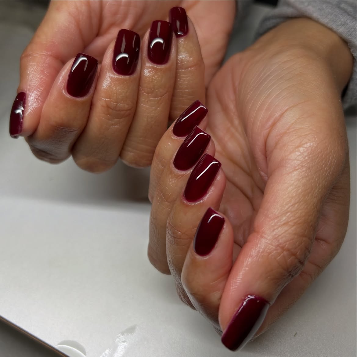 Decadent Deep Burgundy Glossy Square Nails