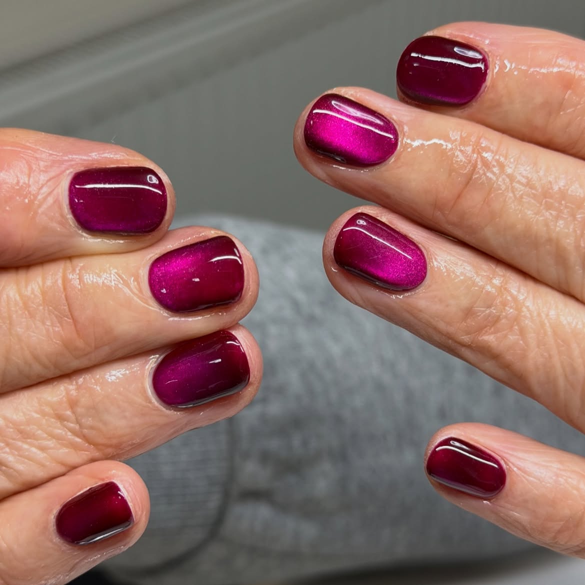 Deep Berry Cat Eye Gel Nails