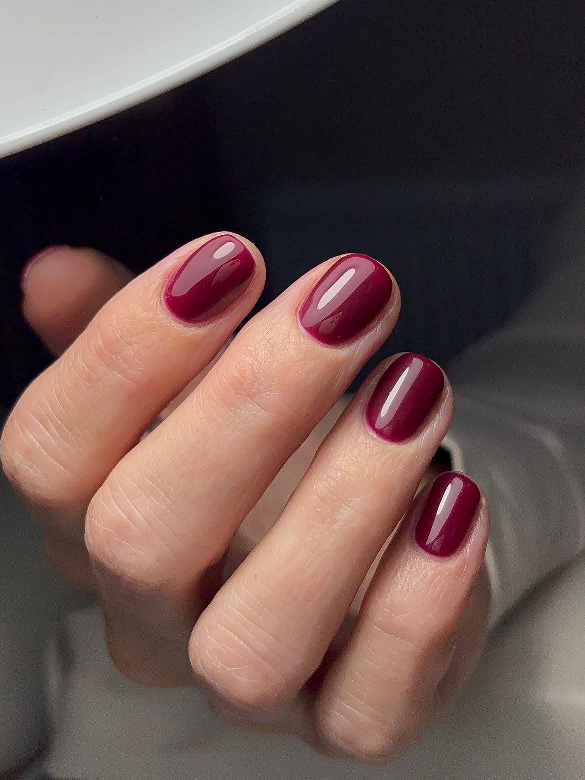 Deep Berry Glossy Oval Nails