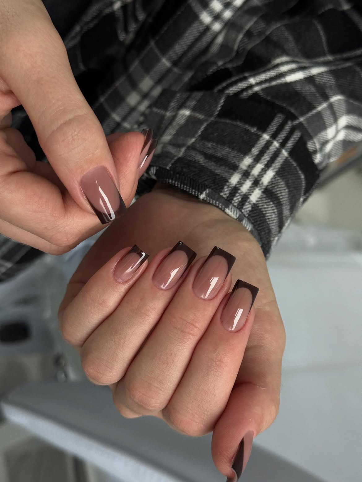 Deep Brown Classic French Square Nails