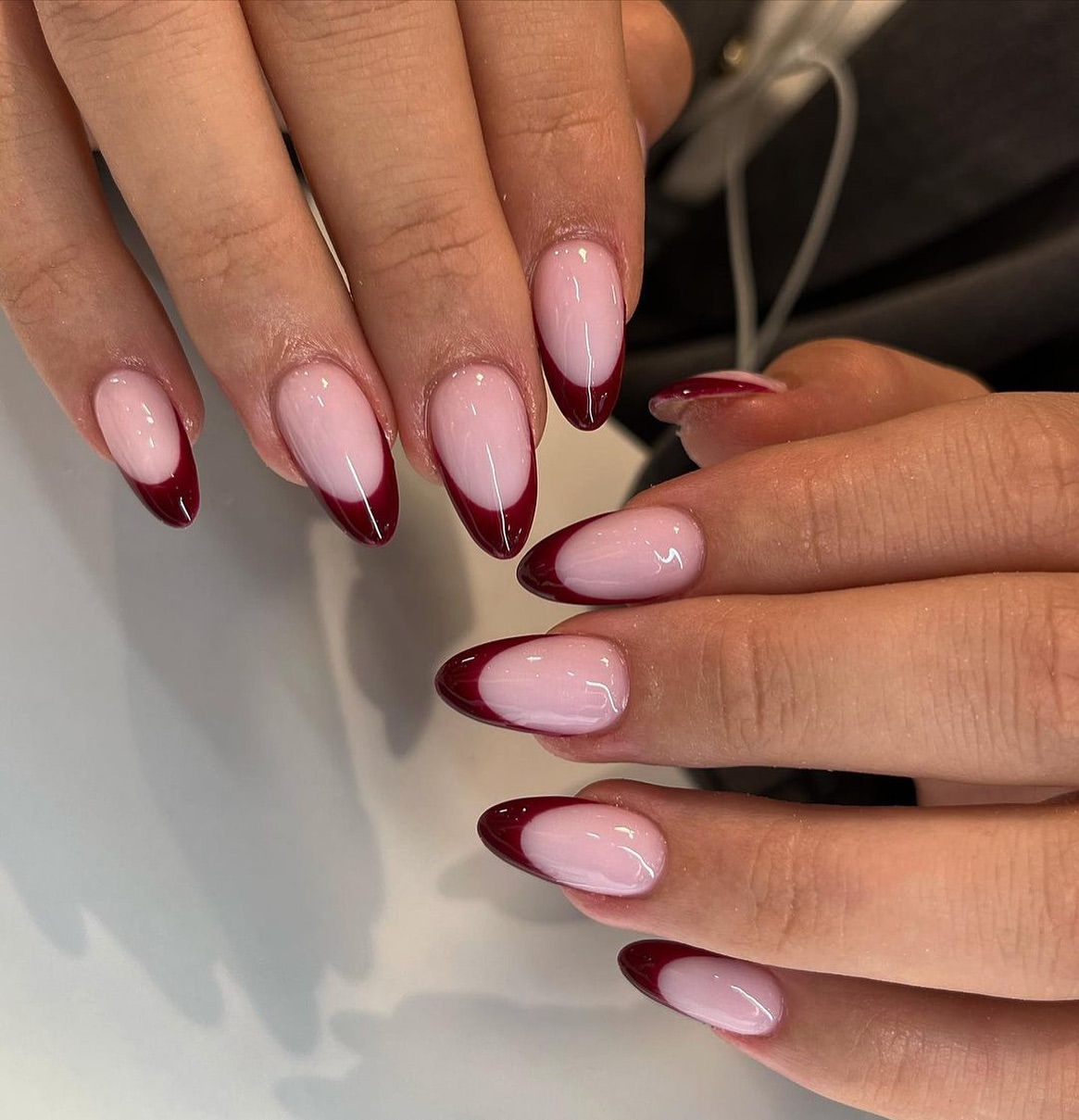 Deep Burgundy Classic French Tips