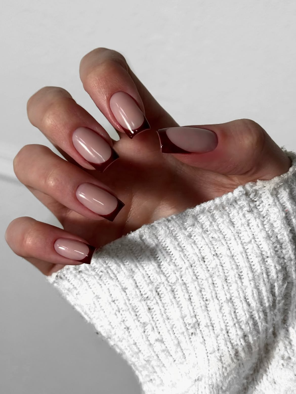 Deep Burgundy French Tip Almond Nails