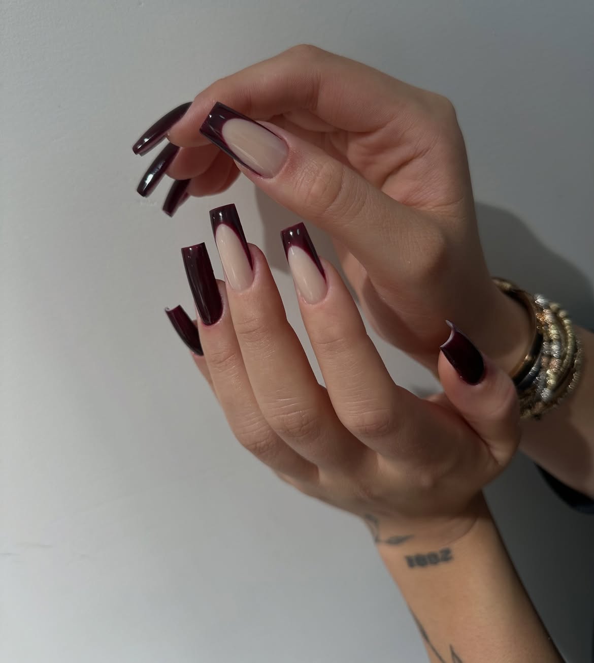 28 Stunning Coffin Nail Ideas for Your Perfect Fall Look 10 Deep Burgundy French Tip Coffin Nails