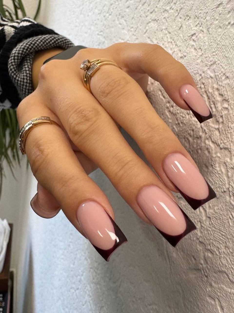 Deep Burgundy French Tip Square Nails