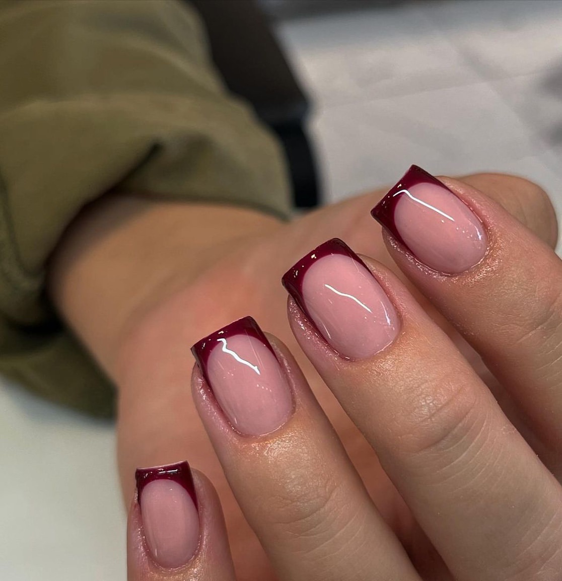 Deep Burgundy French Tip Square Nails