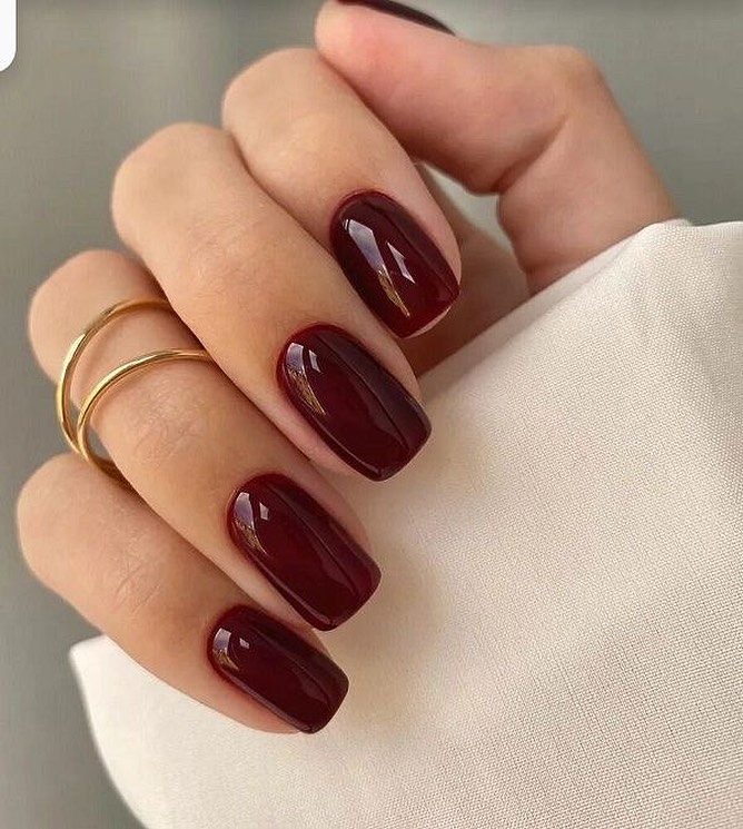 Deep Burgundy Glossy Medium Oval Nails