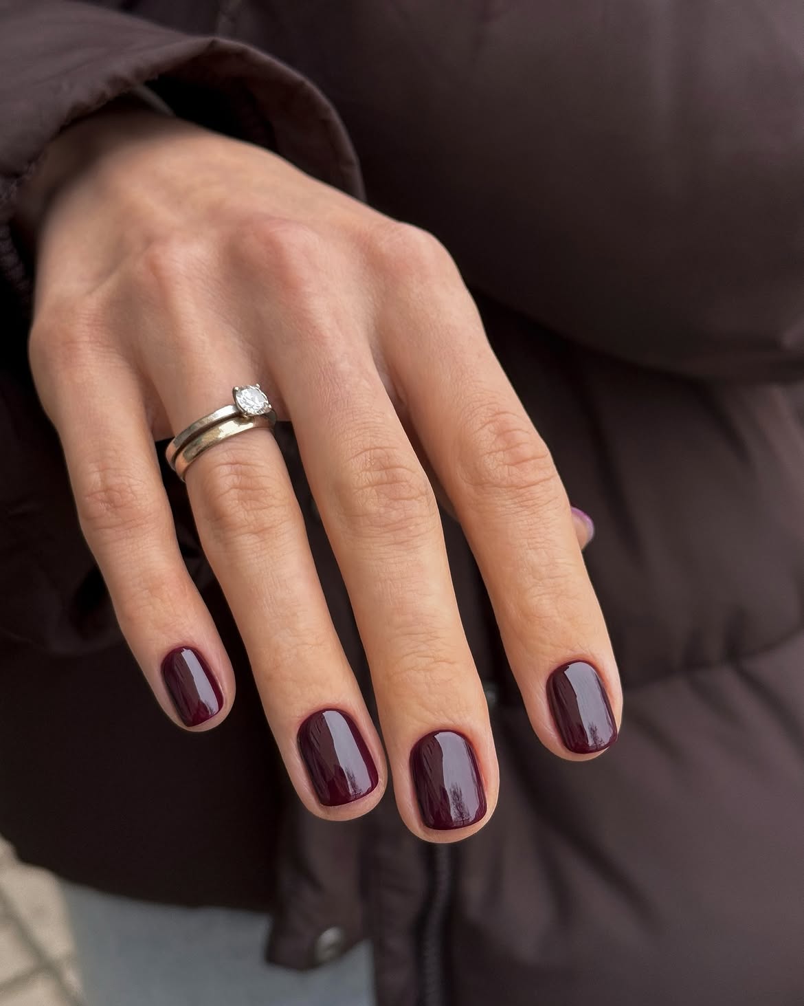 Deep Burgundy Glossy Oval Nails