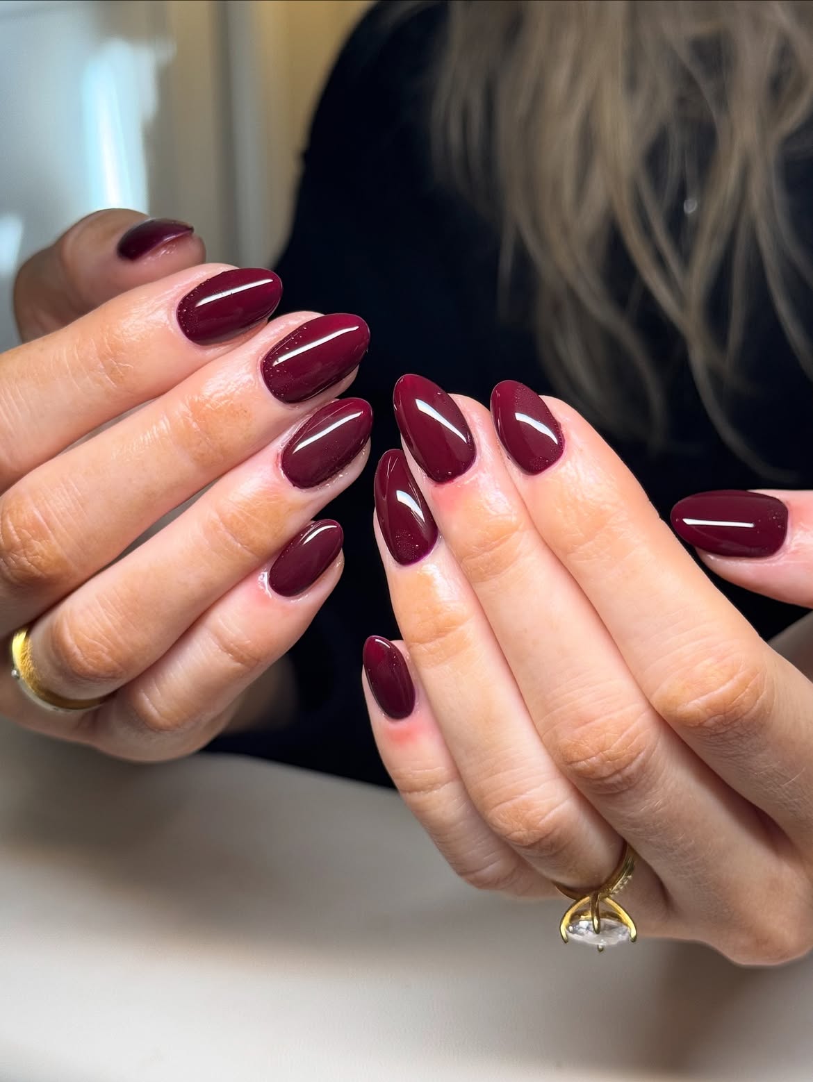 Deep Burgundy Glossy Oval Nails