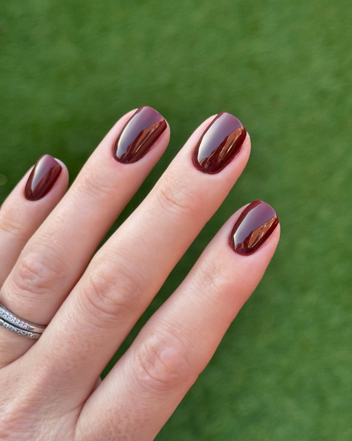 Deep Burgundy Glossy Short Oval Nails
