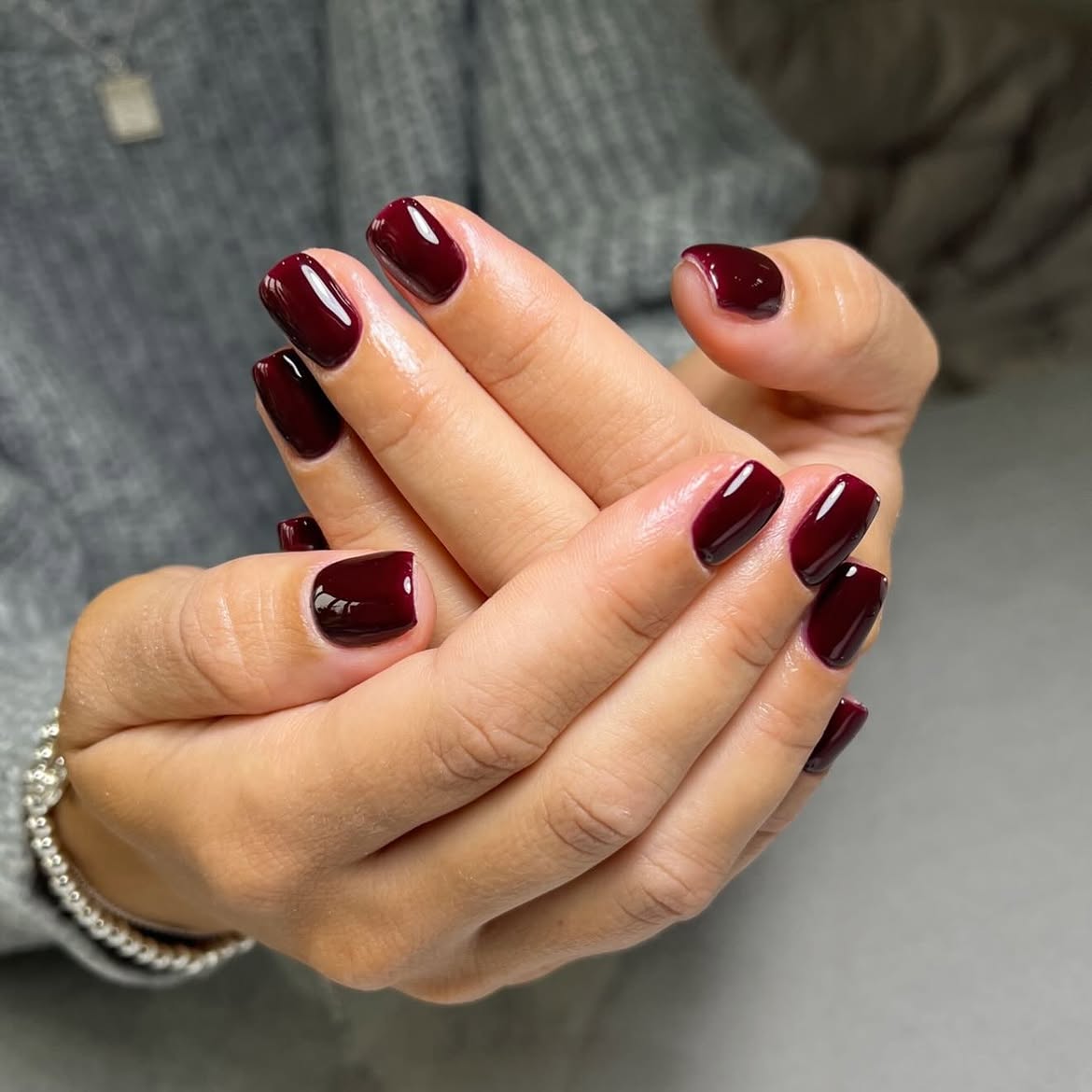 Deep Burgundy Glossy Short Square Nails
