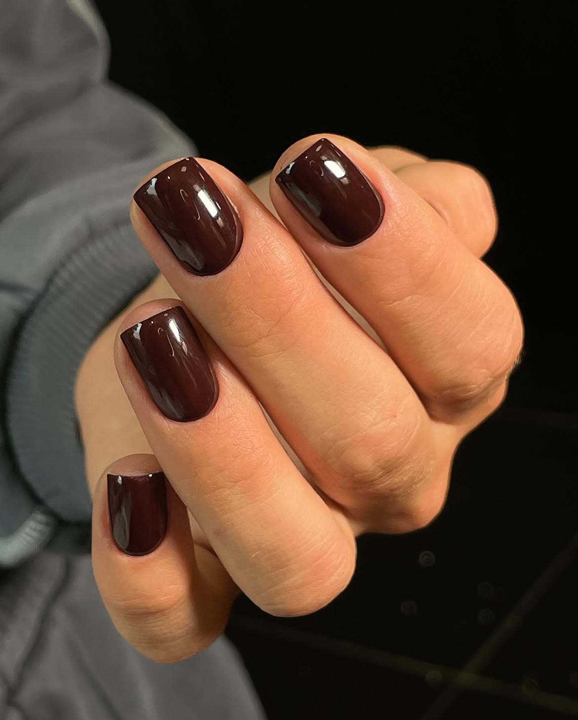 Deep Burgundy Glossy Short Squoval Nails