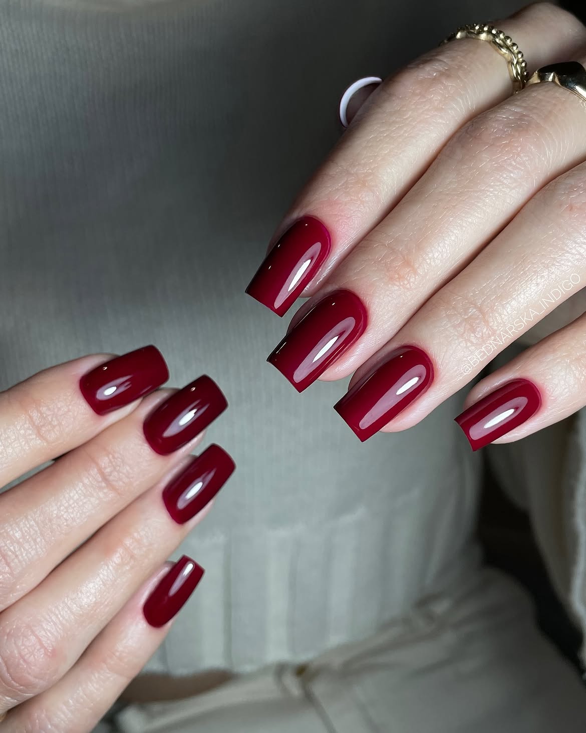 Deep Burgundy Glossy Square Nails