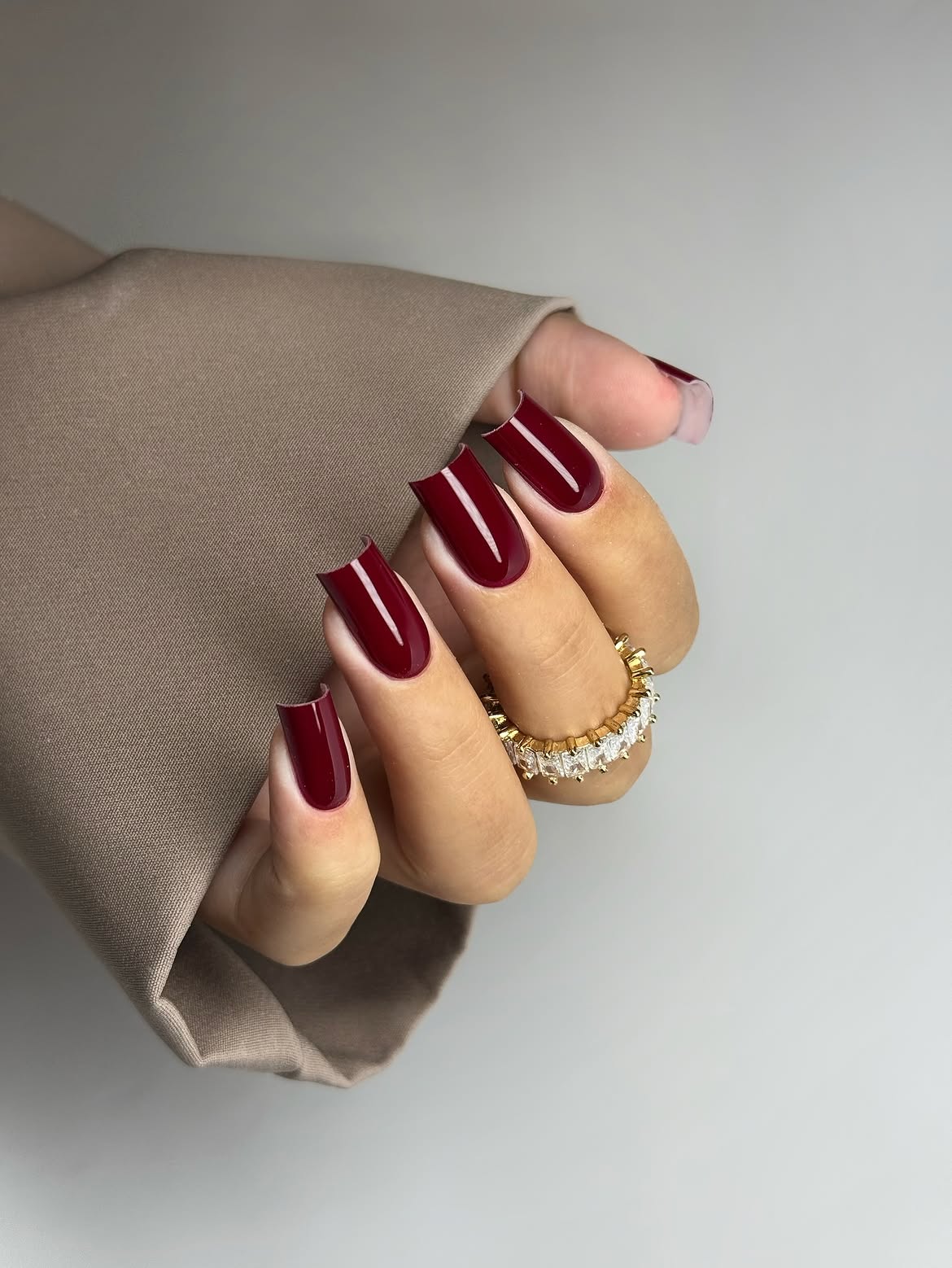 Deep Burgundy Glossy Square Nails