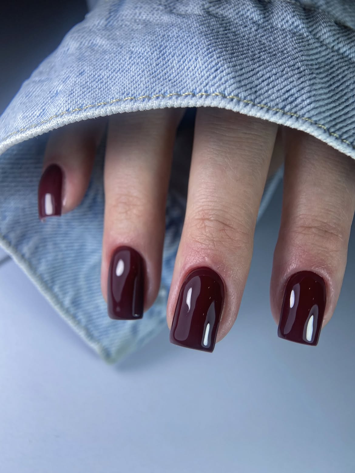Deep Burgundy Glossy Square Nails