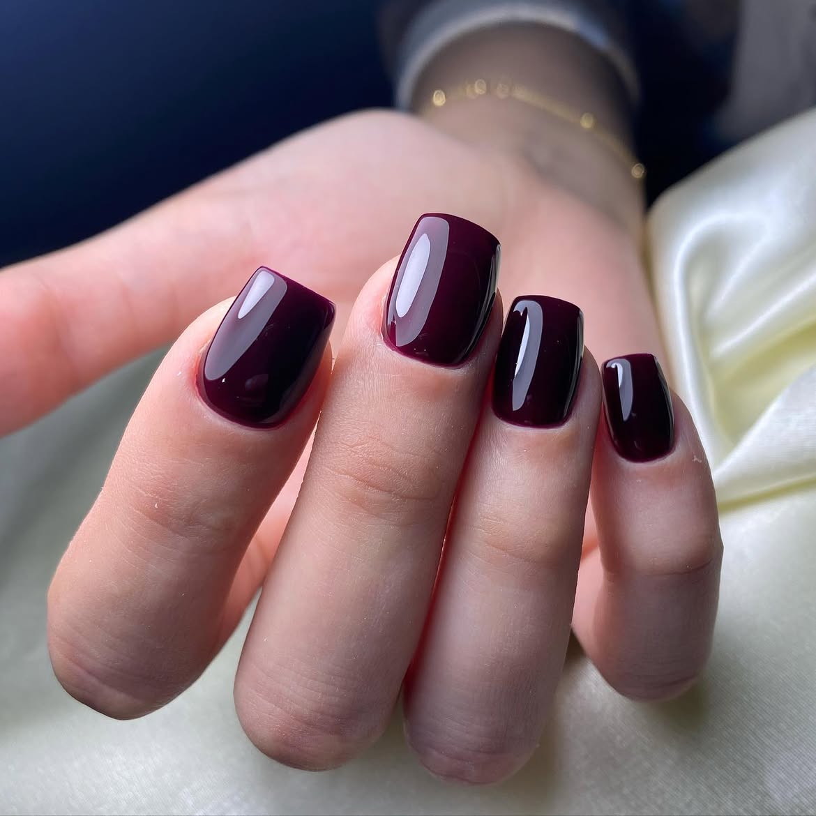 Deep Burgundy Glossy Square Nails