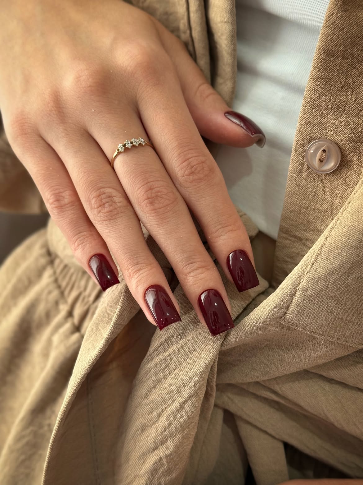 Deep Burgundy Glossy Square Nails