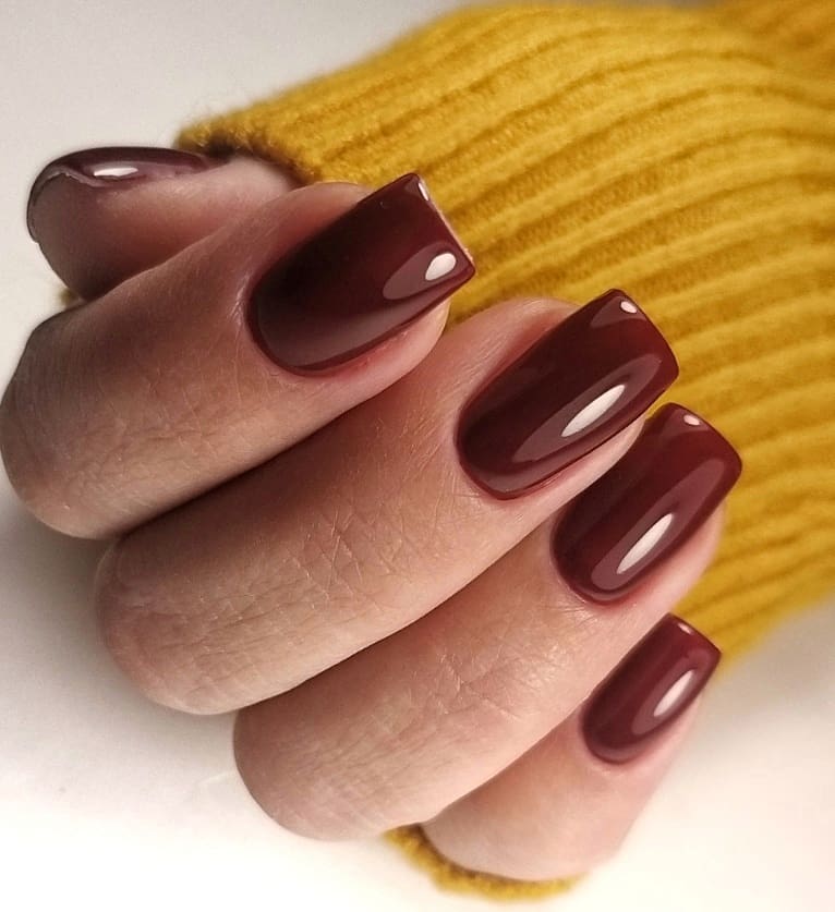 Deep Burgundy Glossy Square Nails