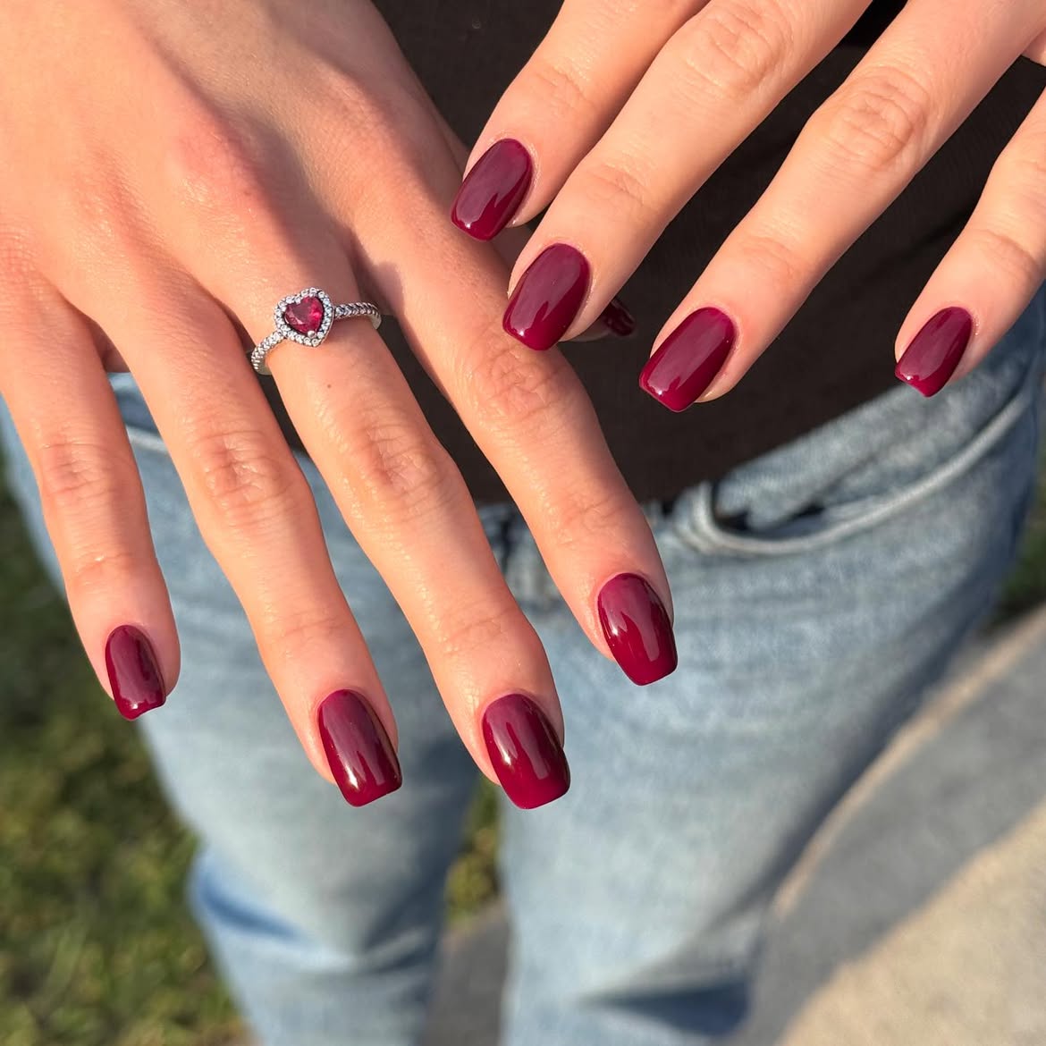Deep Burgundy Glossy Square Nails