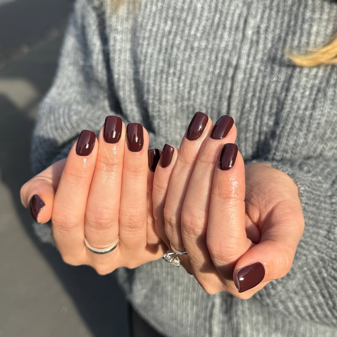 Deep Burgundy Glossy Square Nails
