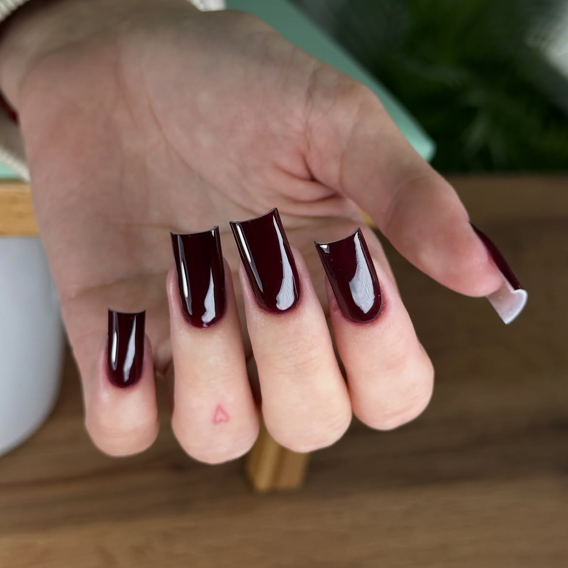 Deep Burgundy Glossy Square Nails