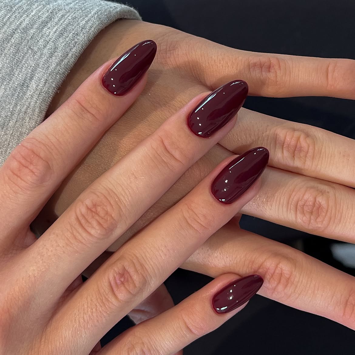 Deep Burgundy High Gloss Almond Nails