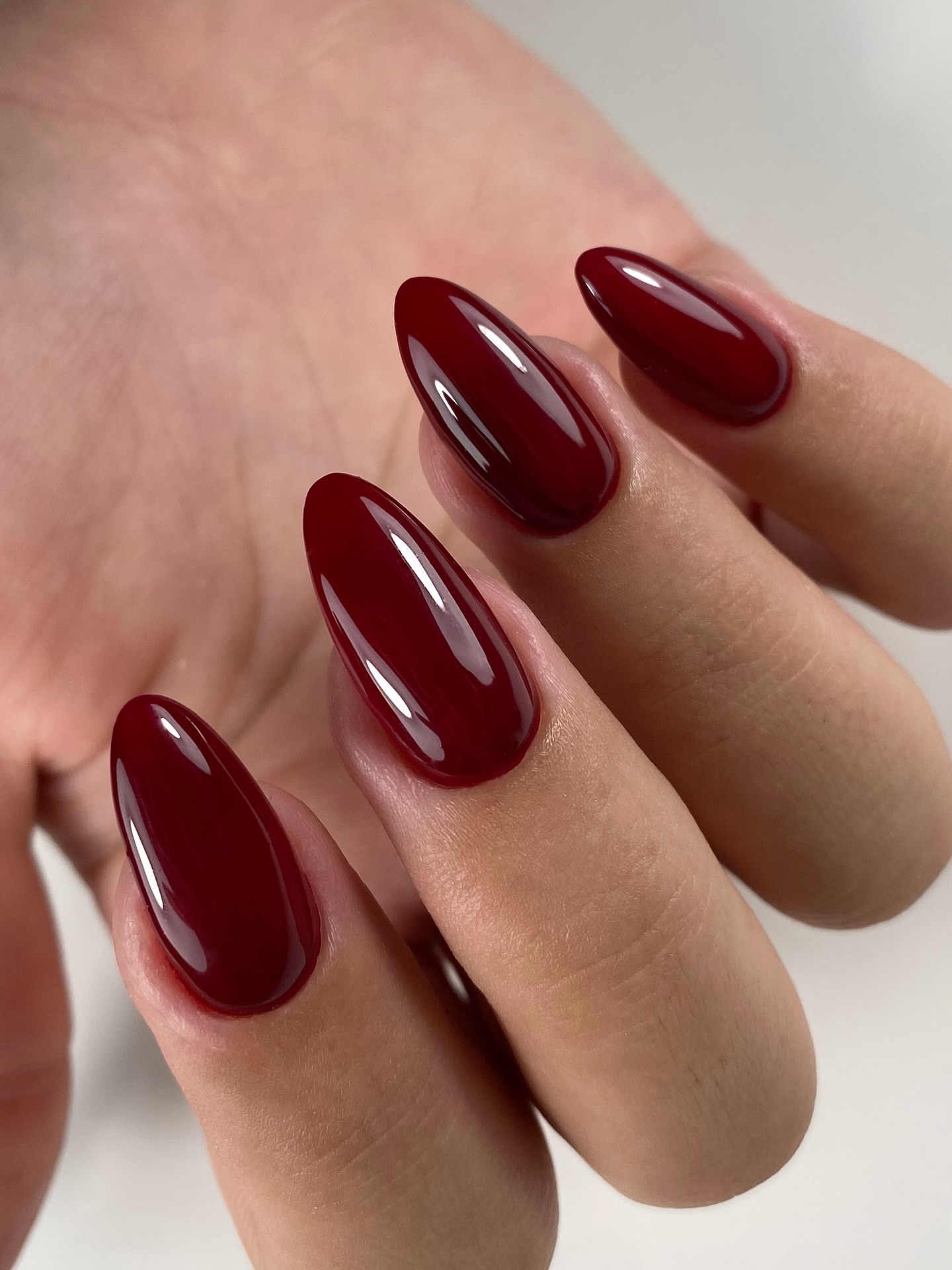 Deep Burgundy High Gloss Almond Nails