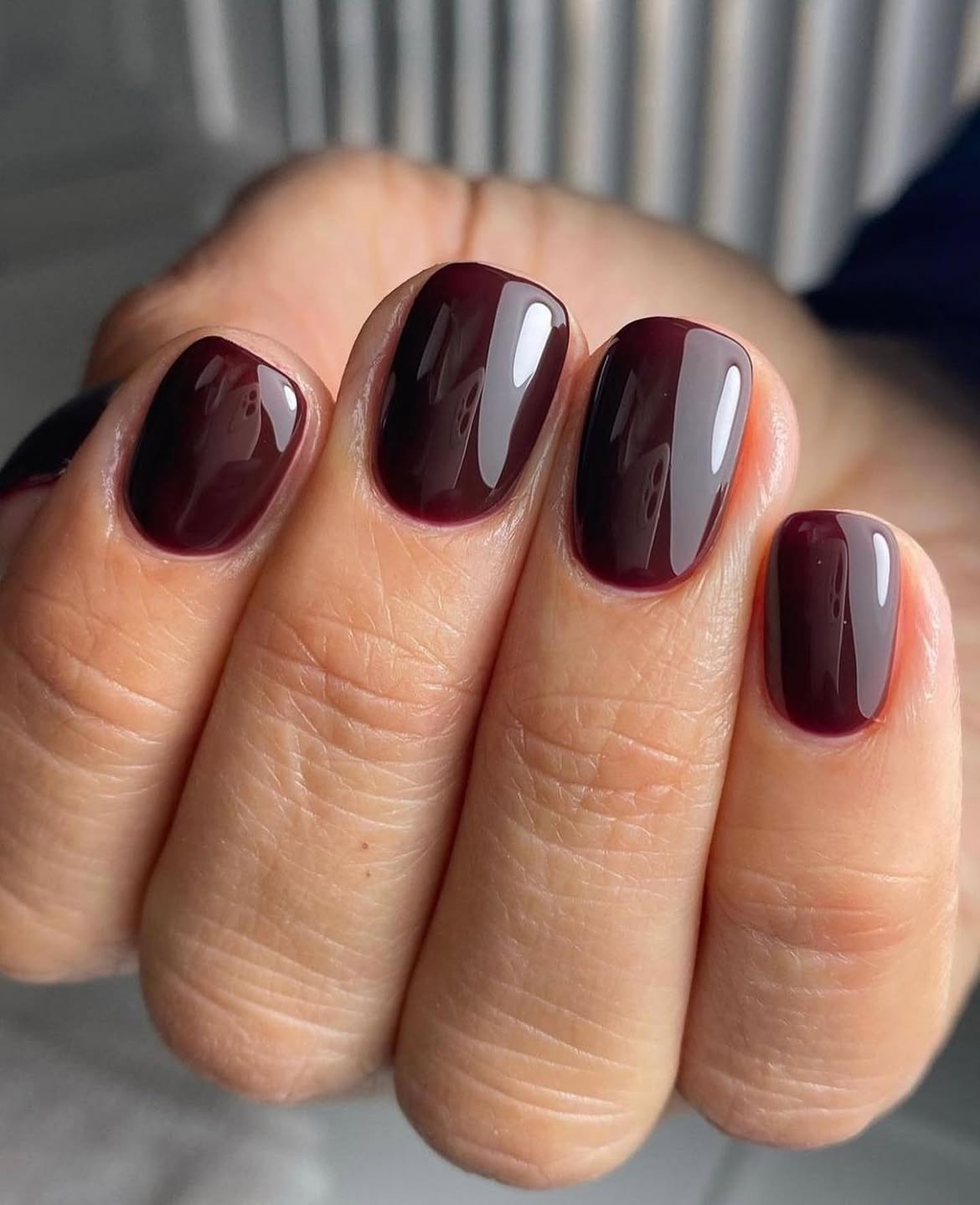 Deep Burgundy High Gloss Almond Nails