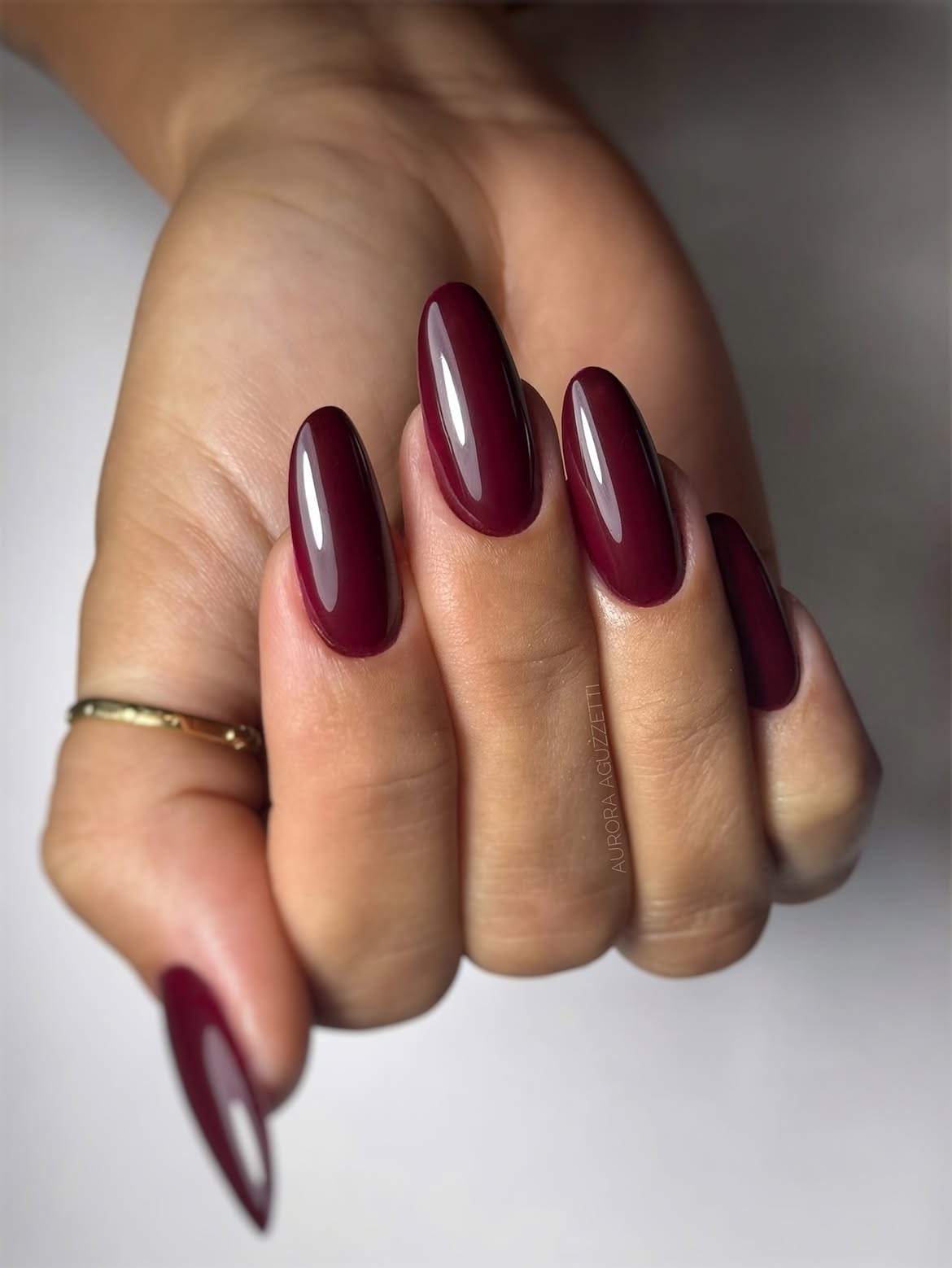 Deep Burgundy High Gloss Almond Nails