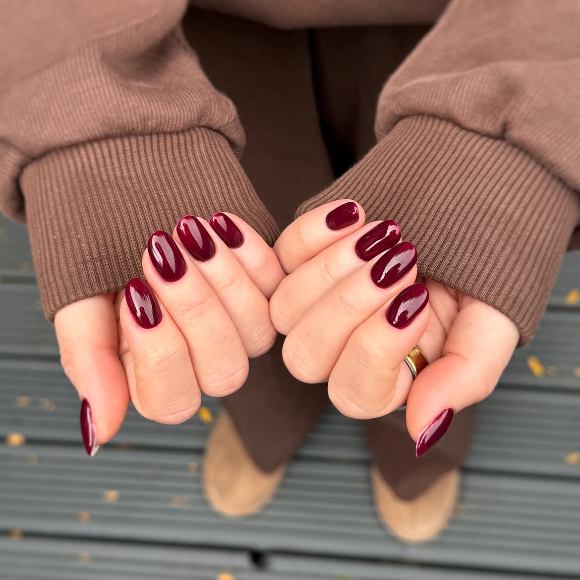 Deep Burgundy High Gloss Oval Nails