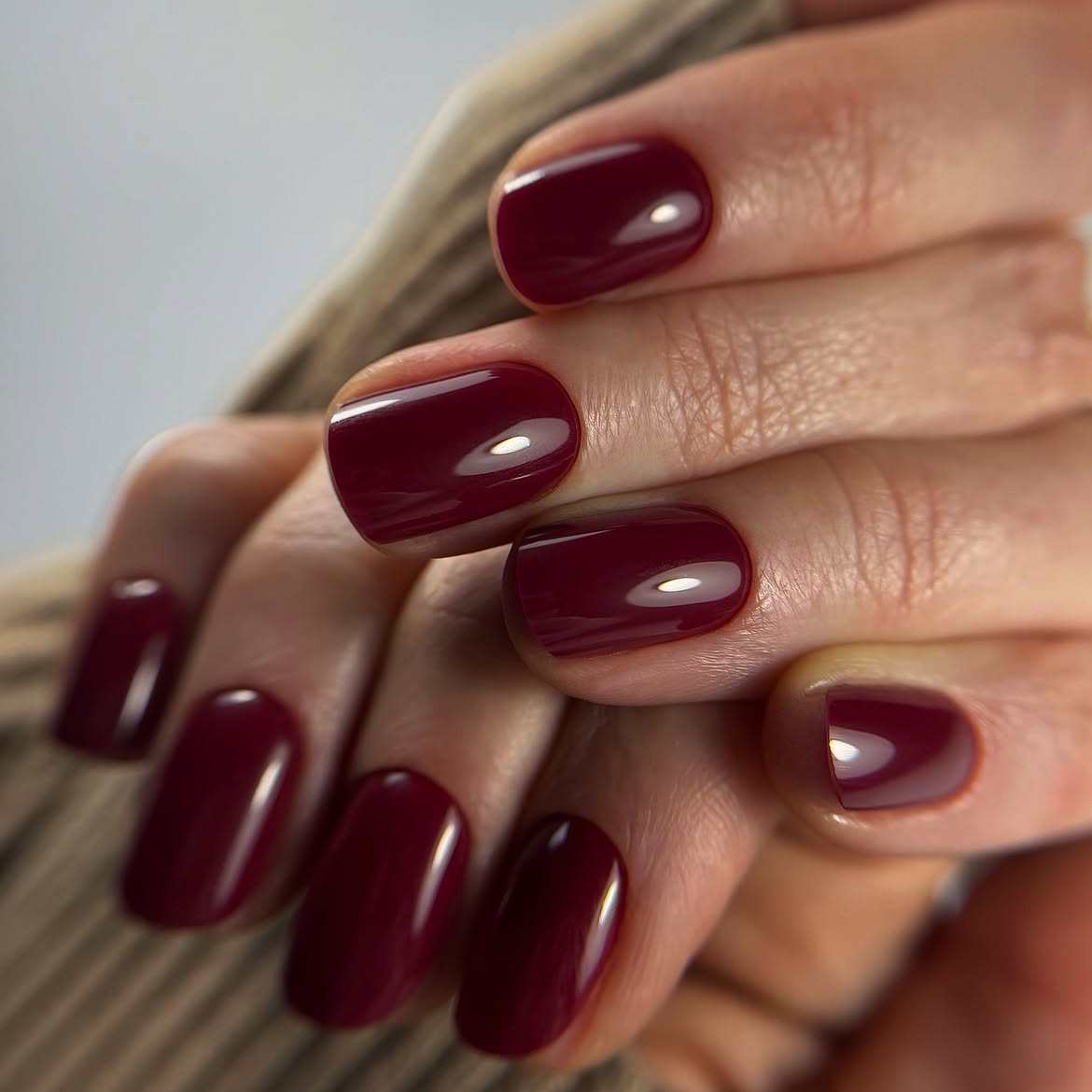 Deep Burgundy High Gloss Oval Nails