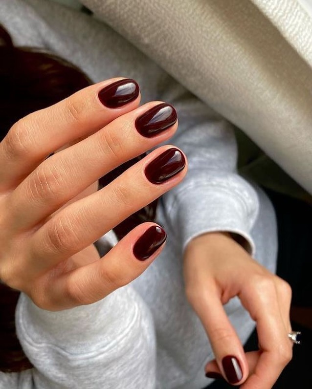 Deep Burgundy High Gloss Oval Nails