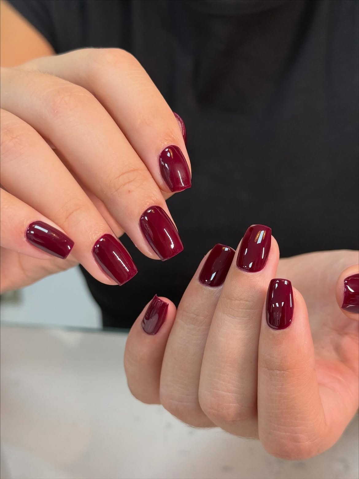 Deep Burgundy High Gloss Square Nails