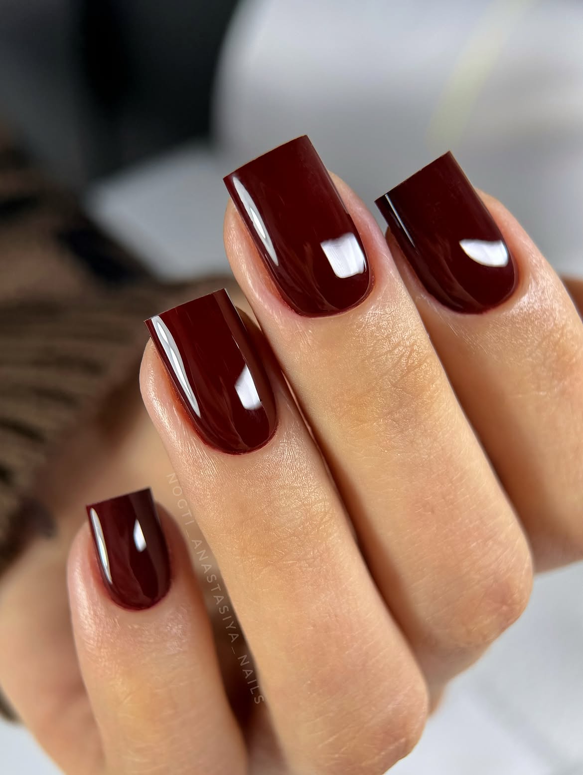 Deep Burgundy High Gloss Square Nails
