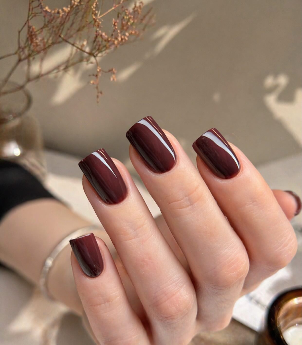 Deep Burgundy High Gloss Square Nails