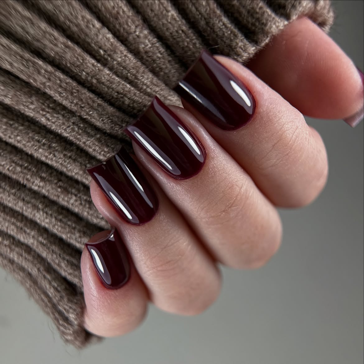 Deep Burgundy High Gloss Square Nails