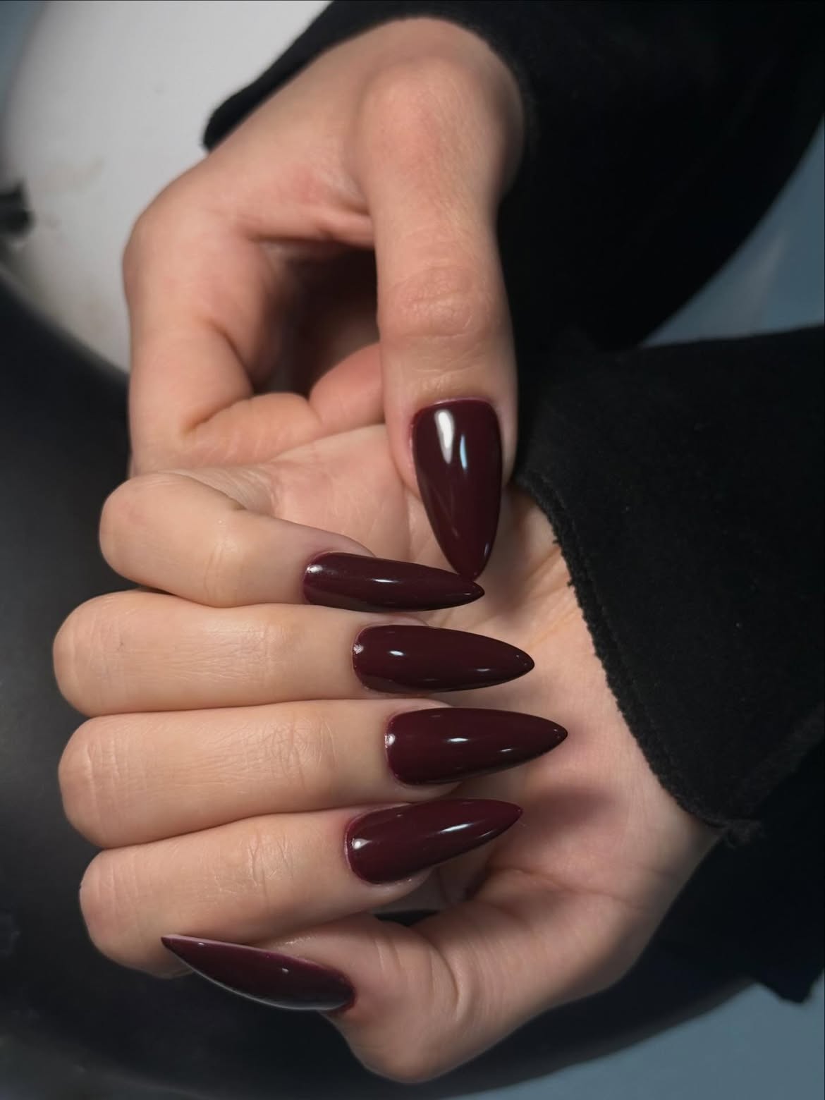 Deep Burgundy High Gloss Stiletto Nails
