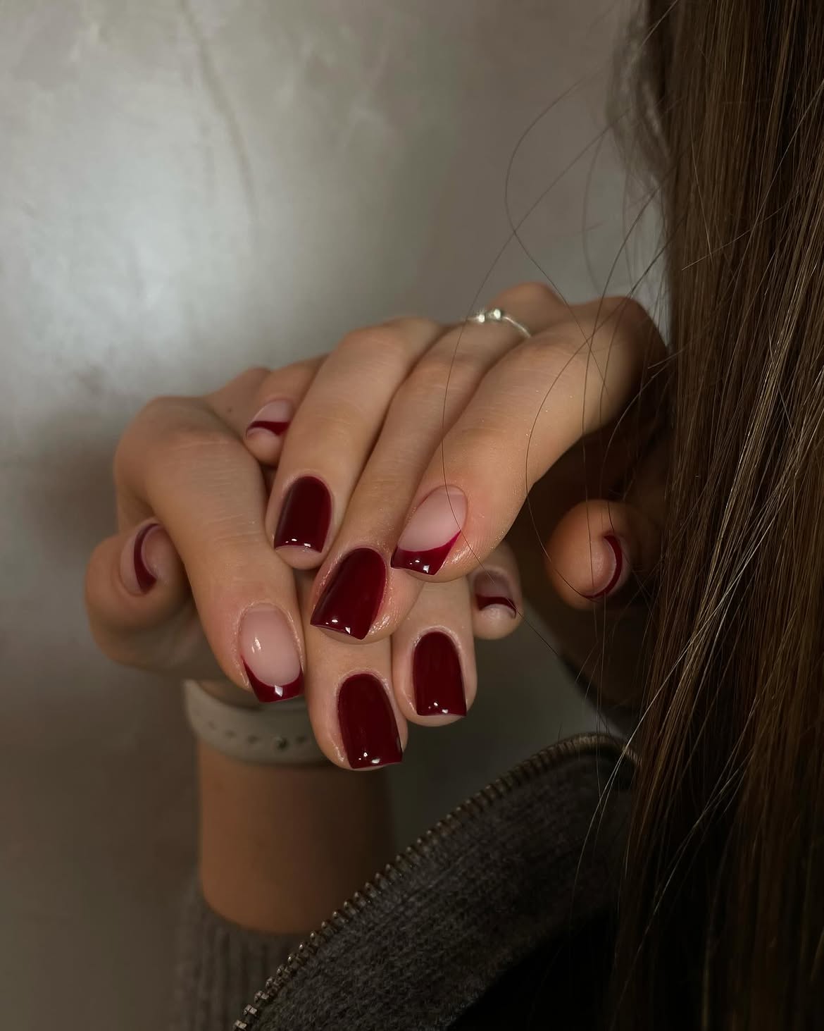 Deep Burgundy Reverse French Tips