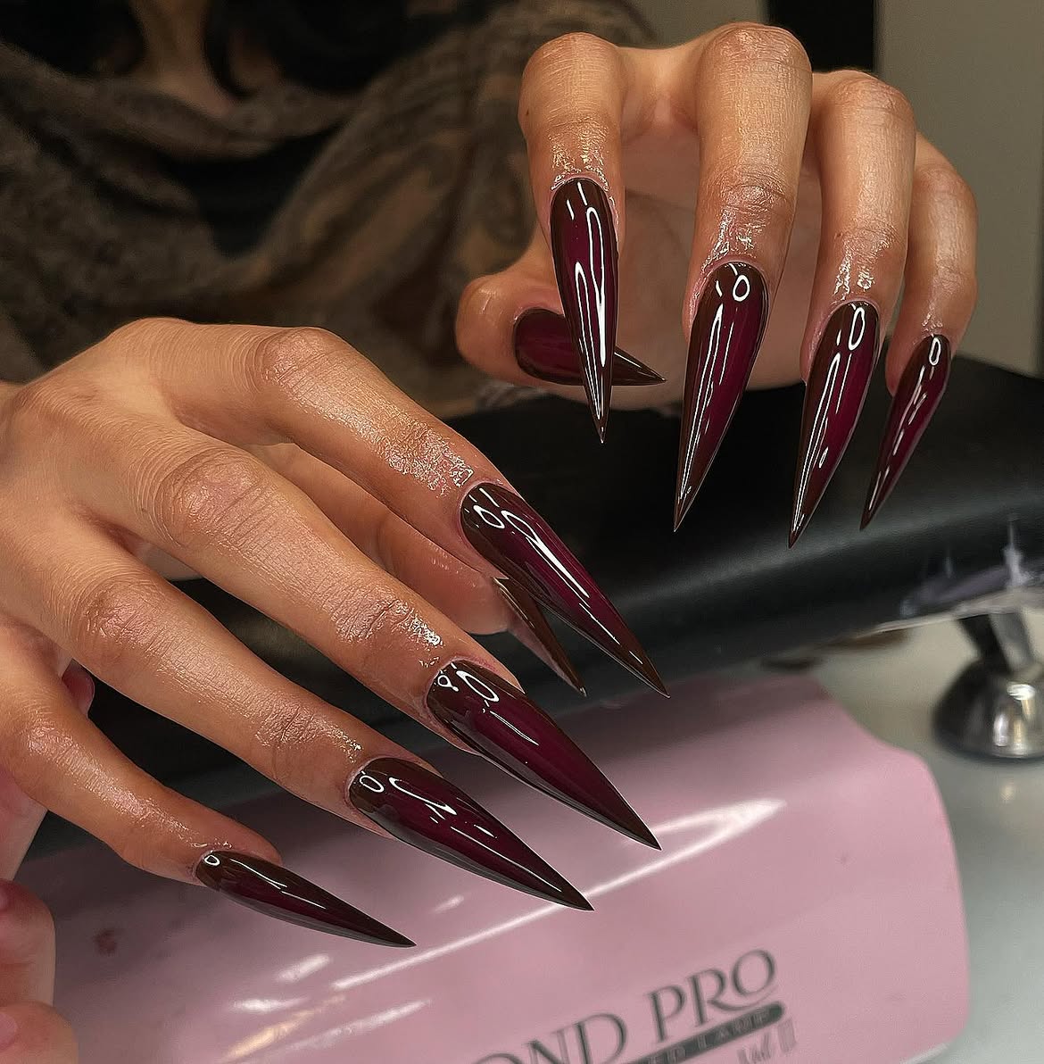 Deep Burgundy Stiletto Glossy Fall Nails