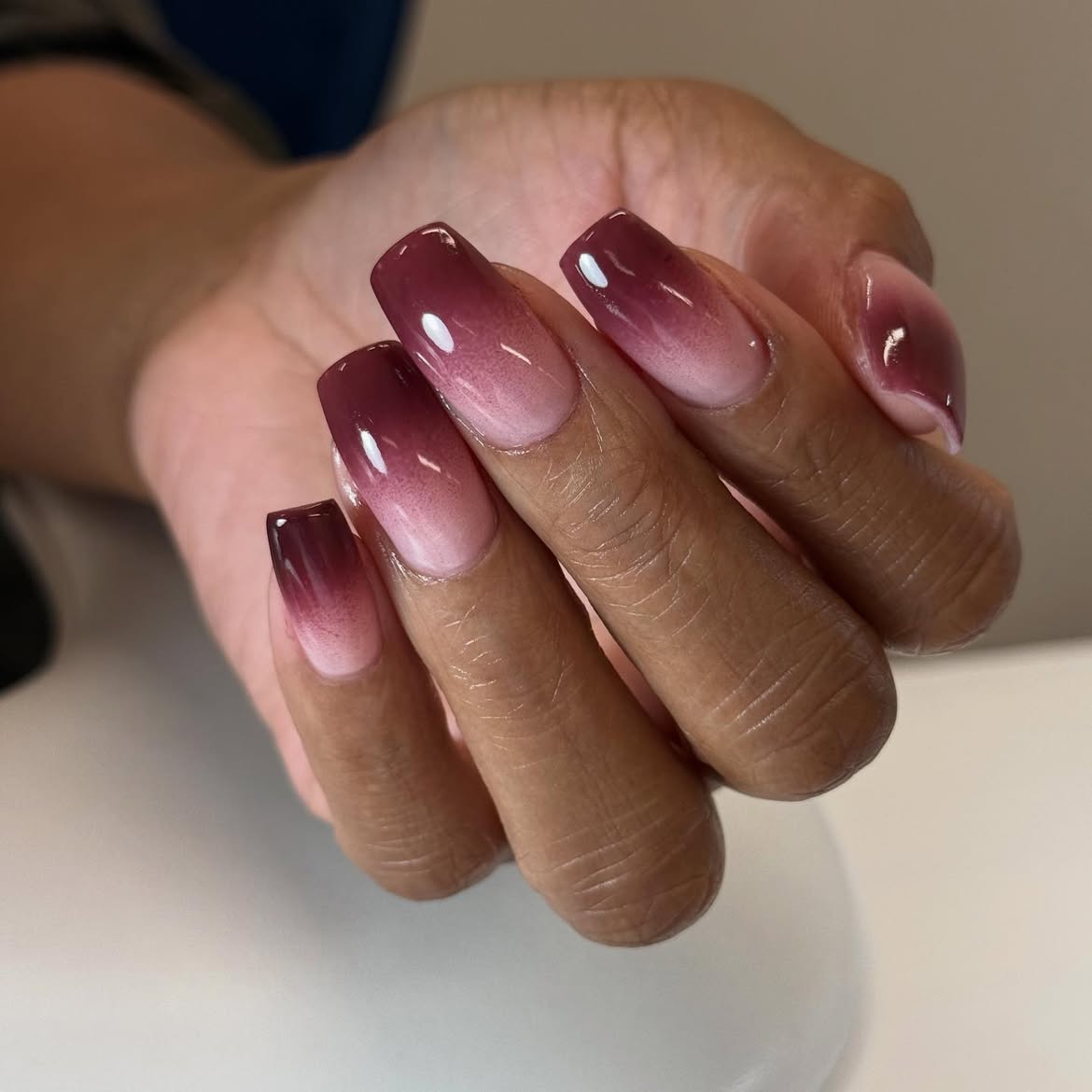 Deep Burgundy To Milky Pink Ombre Nails