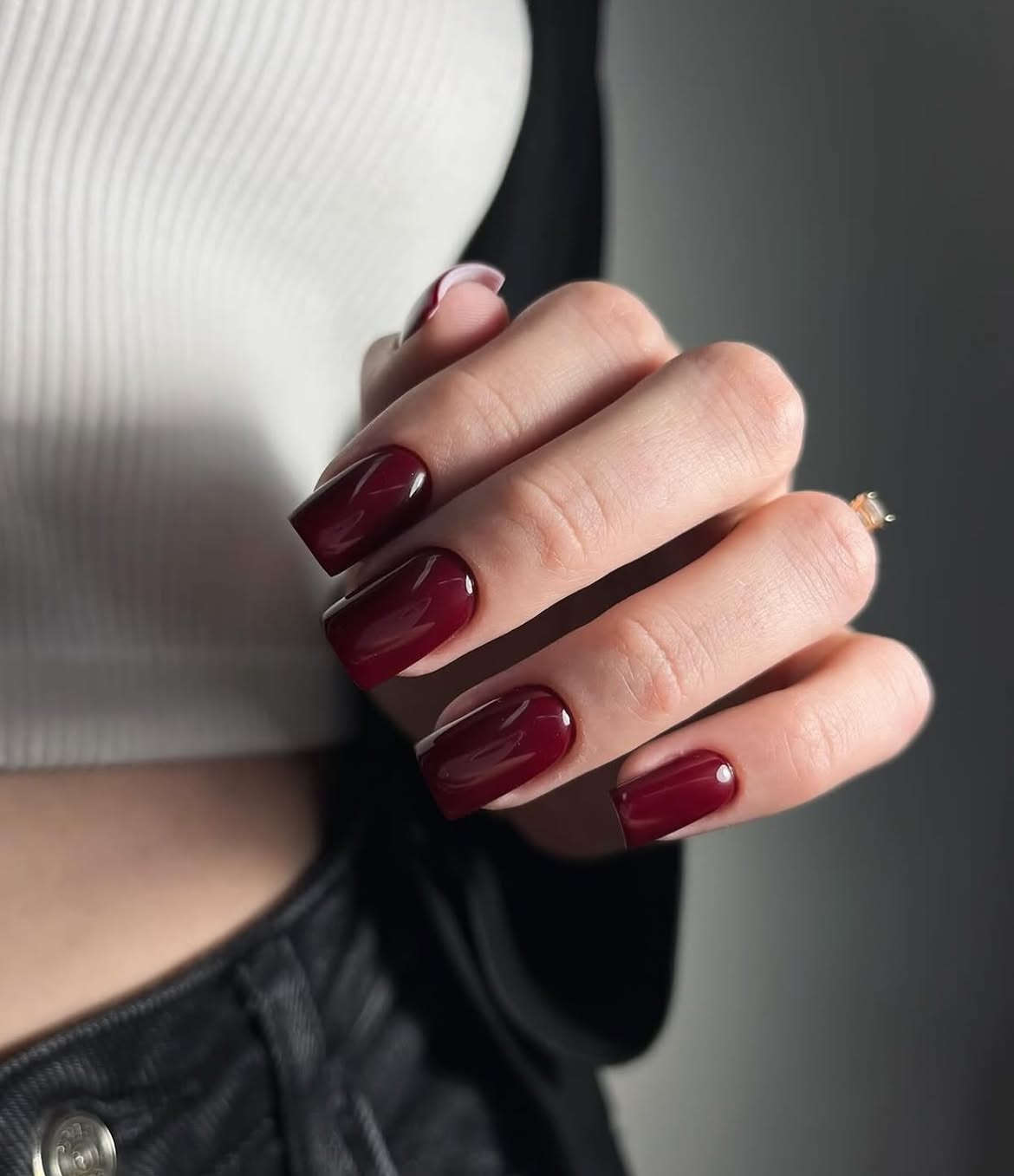 Deep Burgundy Velvet Nails with Subtle Swirls