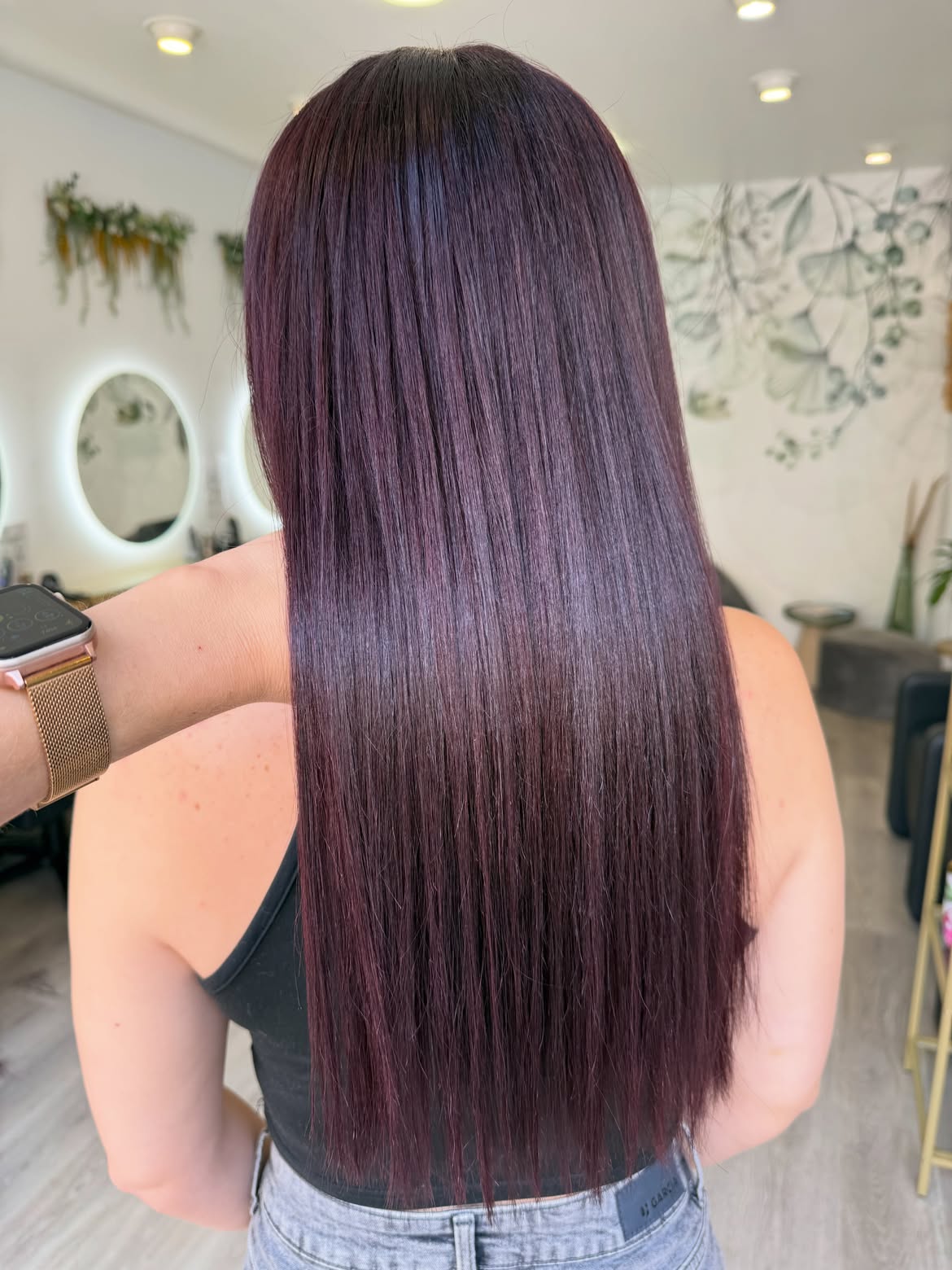 Deep Cherry Cola Red Glossy Straight Hair