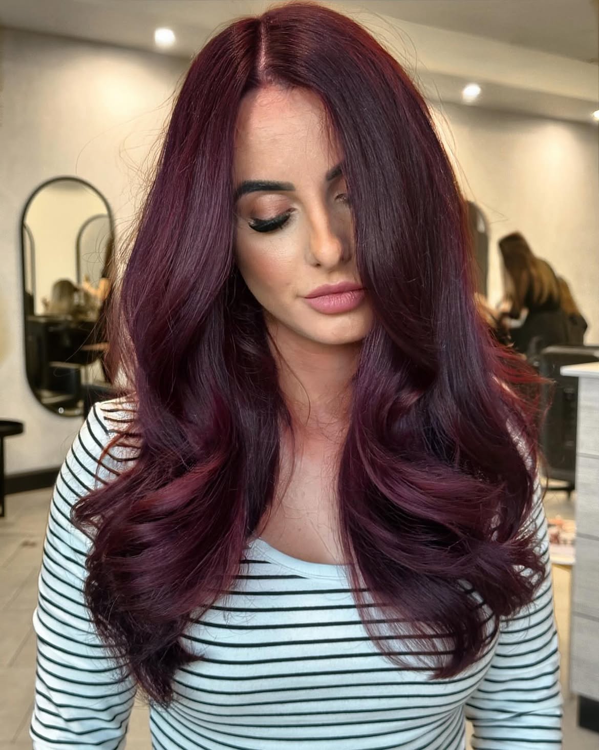 Deep Cherry Cola Waves With Face-Framing Layers