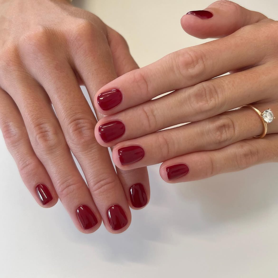 Deep Cherry Red Glossy Short Nails