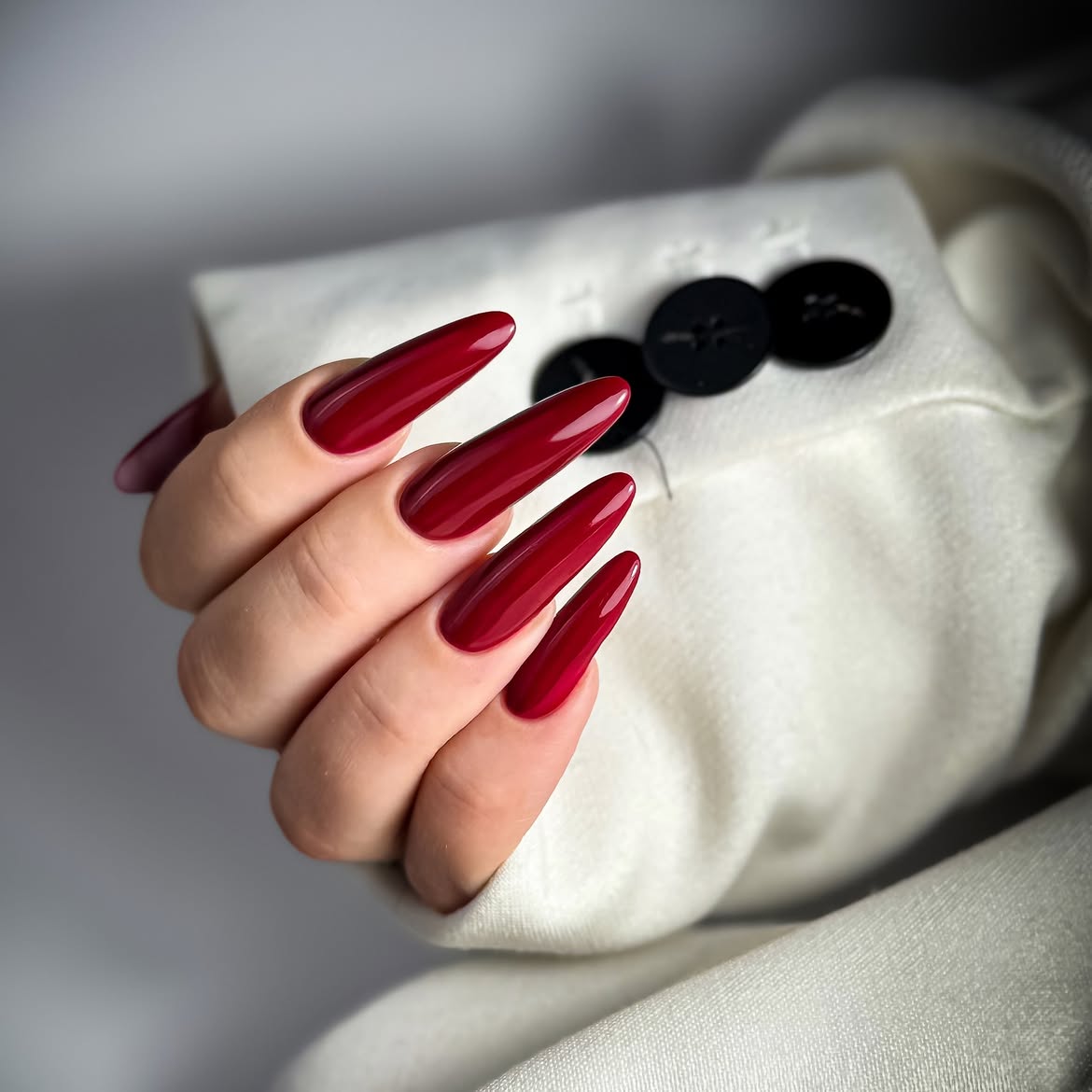 Deep Cherry Red Glossy Stiletto Nails